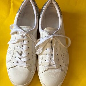 Paul Green Texas White Leather Sneakers with Silver Accents and Glitter - Size 6
